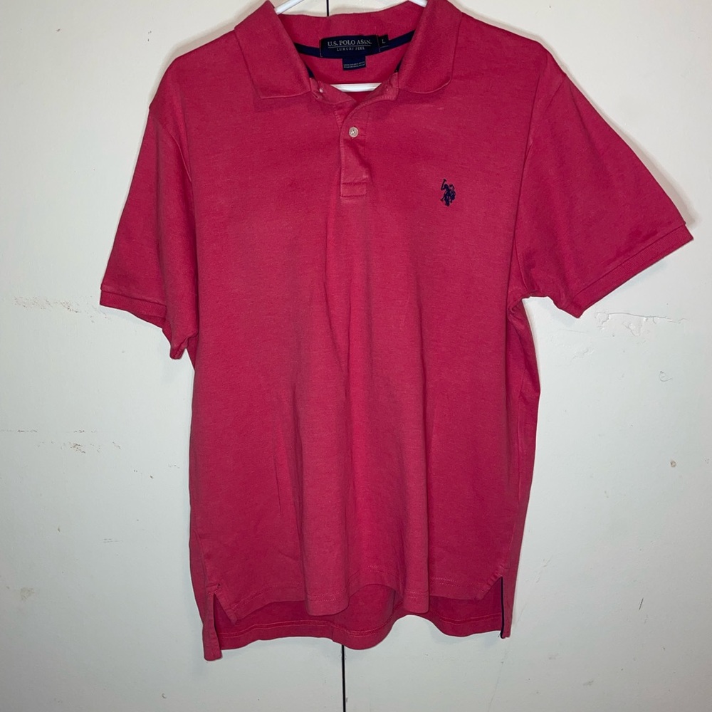 US Polo Assn Men's Short Sleeve Polo Shirt Button Front Classic Fit Size L pink